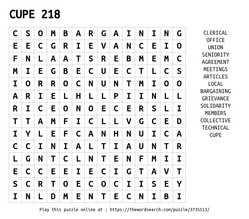 CUPE 218 puzzle